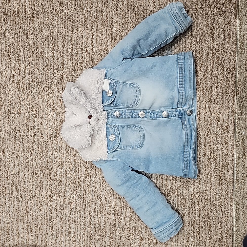 7 For All Mankind Denim Teddy Bear Sherpa Outerwear Jacket, like new, 18 months